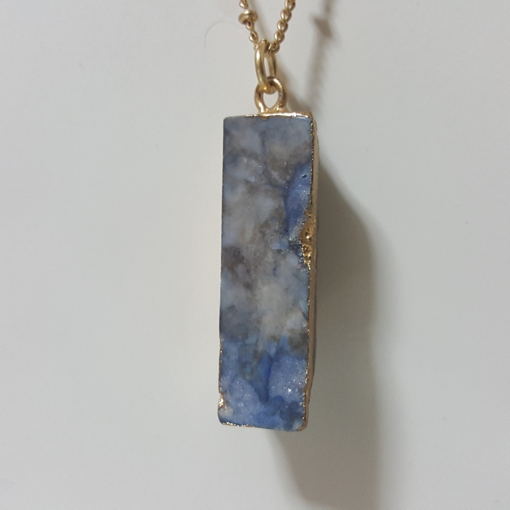 ✔️Gold & Blue Geode Druzy Long Necklace - Picture 5 of 11